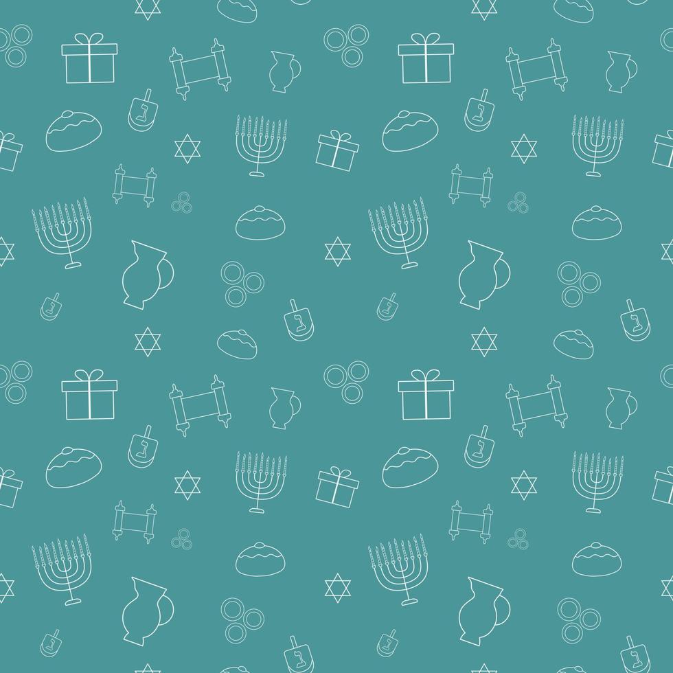 Hanukkah holiday flat design white thin line icons seamless pattern vector