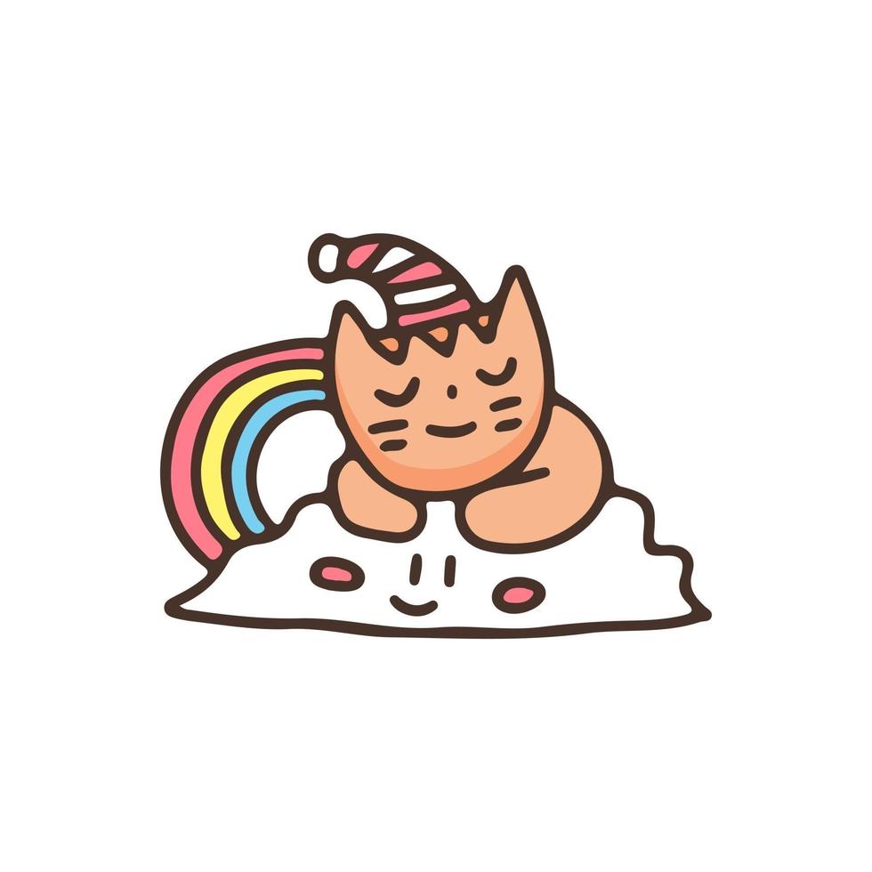 gato kawaii duerme en la nube. ilustración para camisetas, carteles, logotipos, adhesivos o prendas de vestir. vector