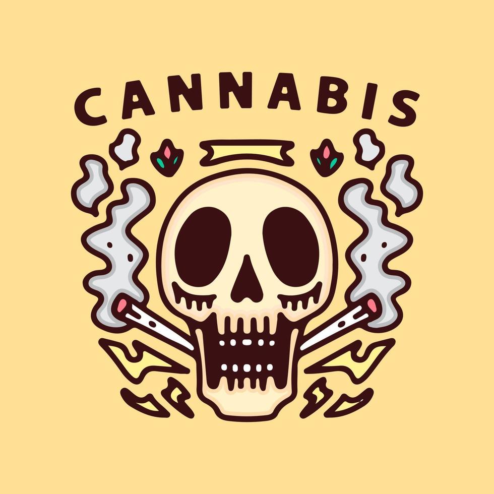 Smoke weed skull in retro style. illustration for t shirt, poster, logo, sticker, or apparel merchandise. vector