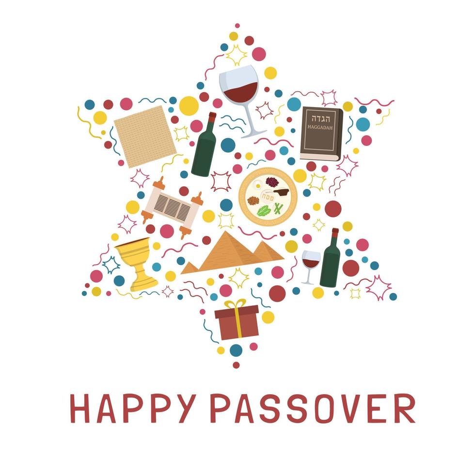 Passover holiday flat design icons set in star of david shape with text in english vector