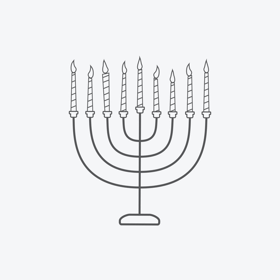 icono de diseño de contorno negro plano de la menora de vacaciones de hanukkah vector