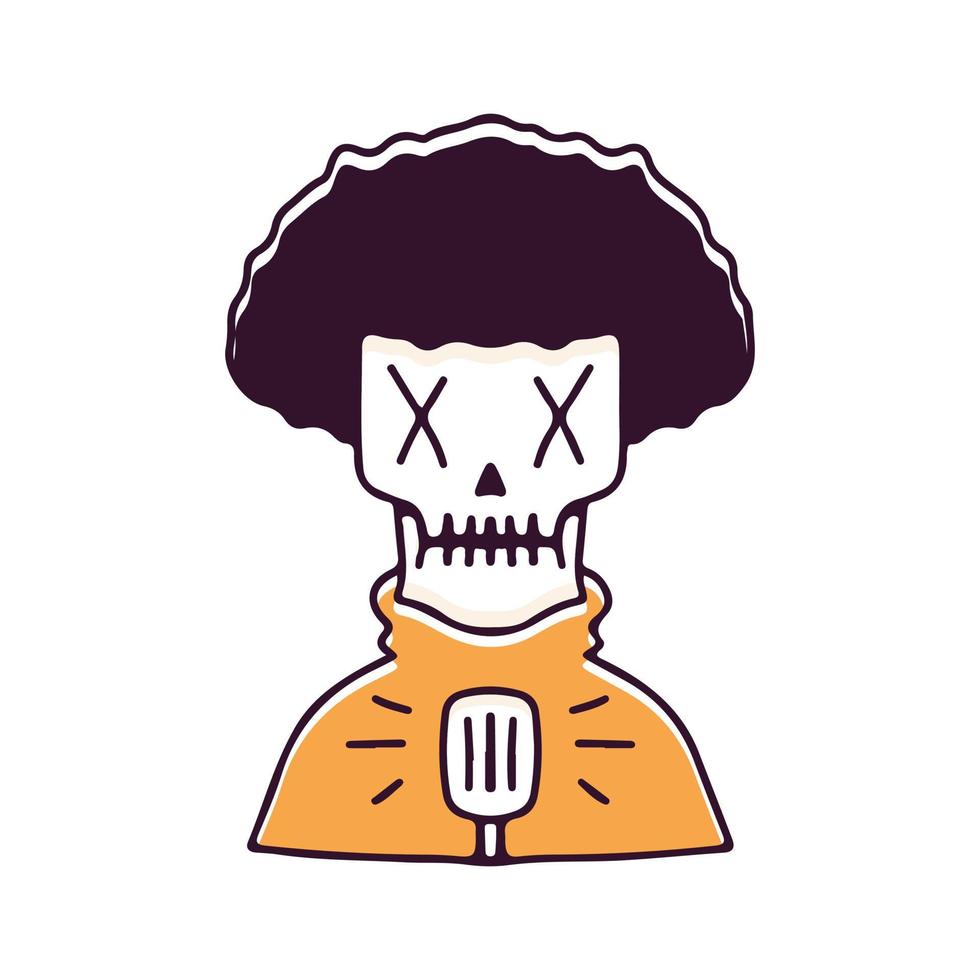 Afro skull with microphone illustration. Vector graphics for t-shirt prints and other uses.