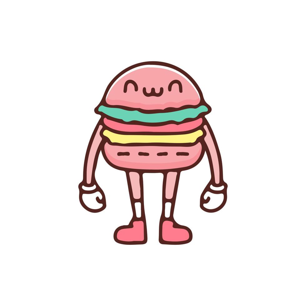 Cute burger character illustration. Vector graphics for t-shirt prints and other uses.