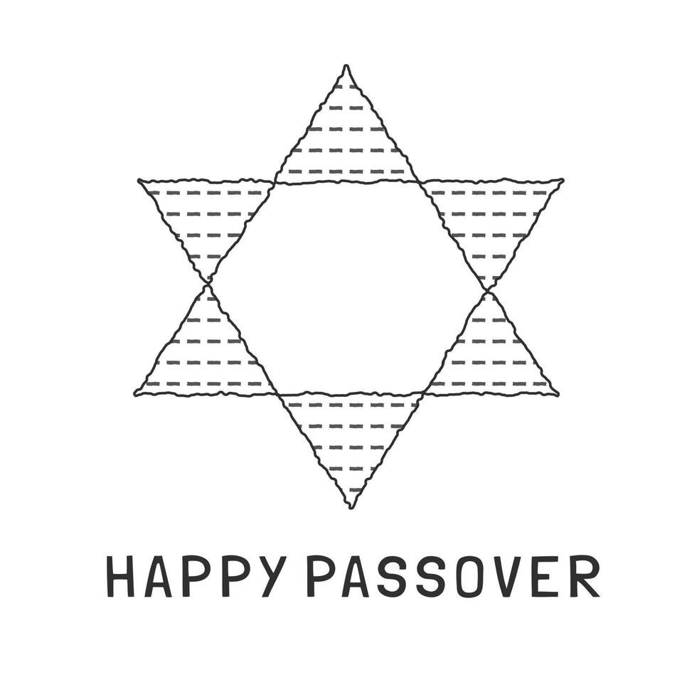 Passover holiday flat design black thin line icons of matzot in star of david shape with text in english vector