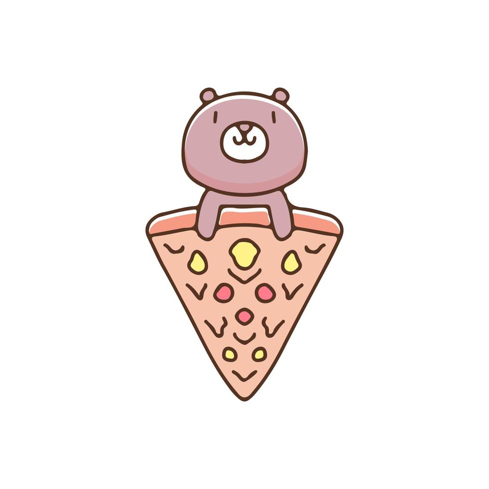 Little bear with pizza illustration. Vector graphics for t-shirt prints and other uses.