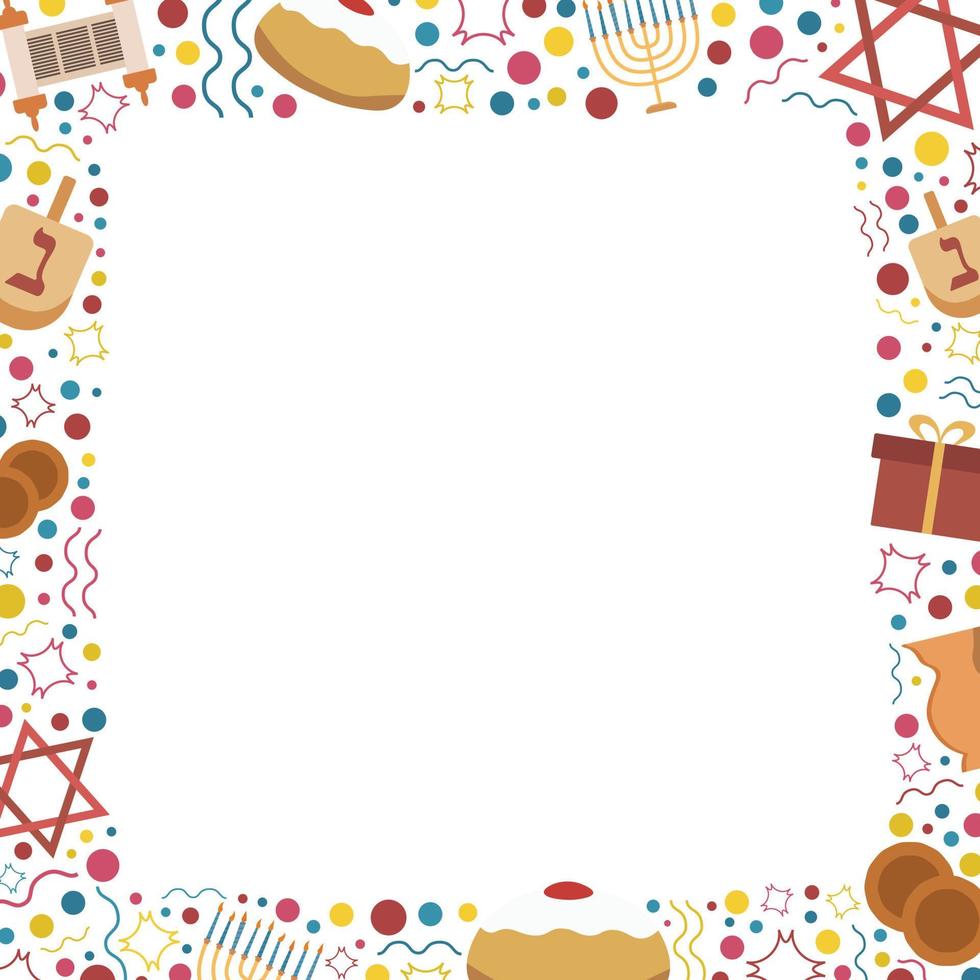 Frame with Hanukkah holiday flat design icons vector