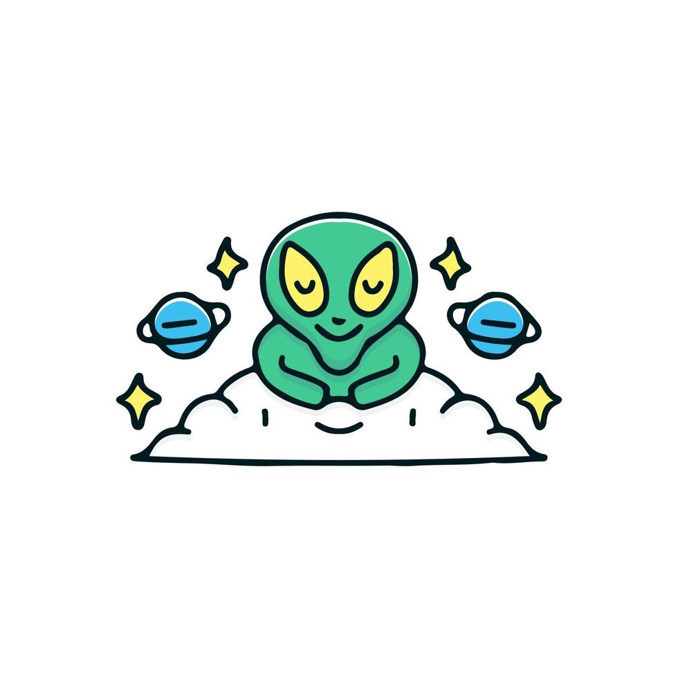 Baby alien sleep on cloud illustration. Vector graphics for t-shirt prints and other uses.