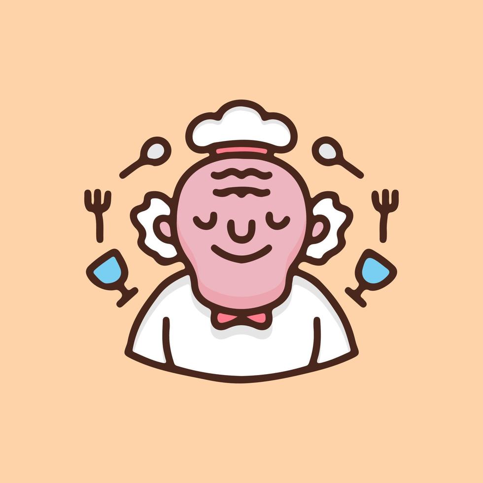 cute old man chef cartoon, illustration for stickers and t shirt. vector