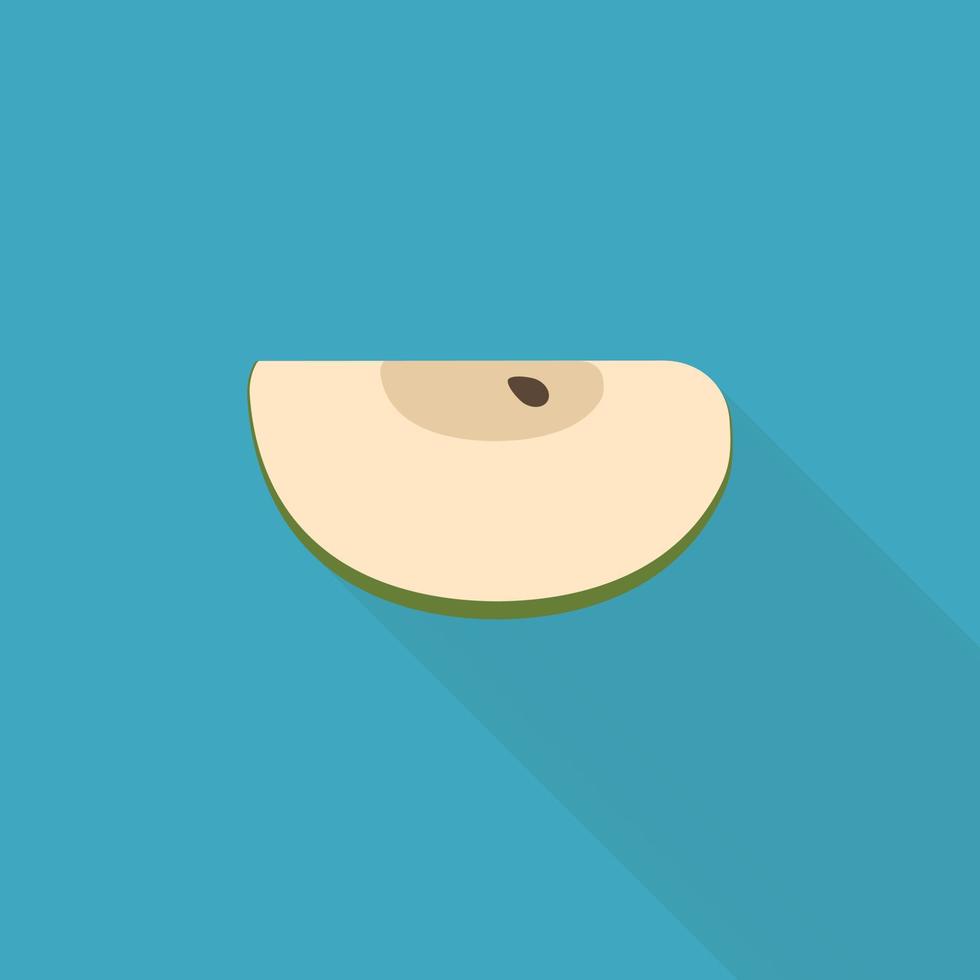 Green apple slice icon in flat long shadow design vector