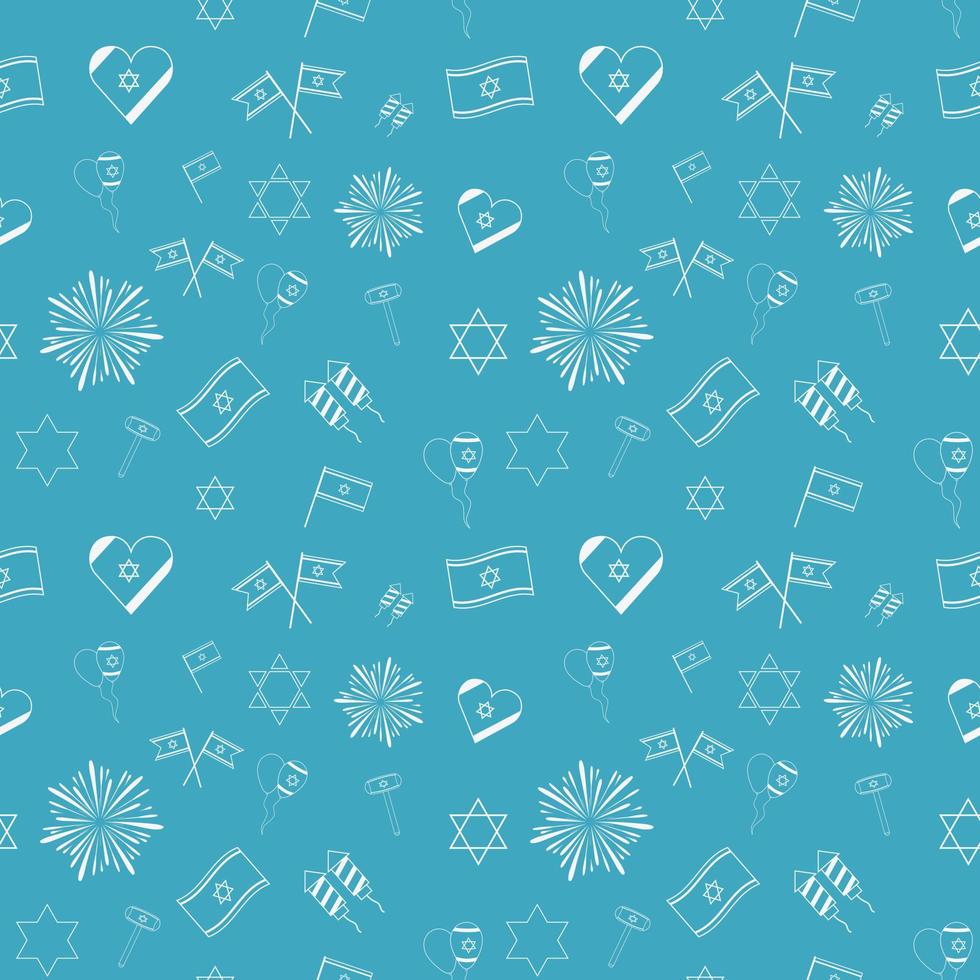 día de la independencia de israel, diseño plano, blanco, línea fina, iconos, seamless, patrón vector