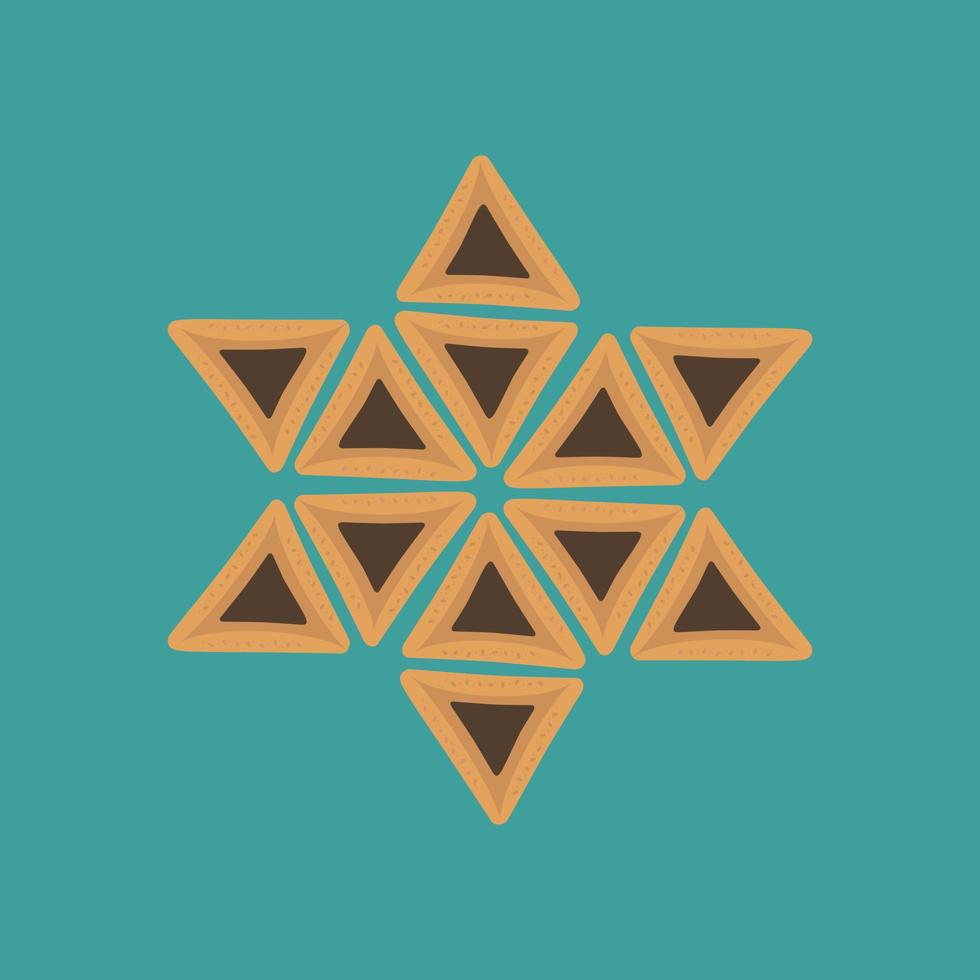 Purim holiday flat design icons of hamantashs in star of david shape vector