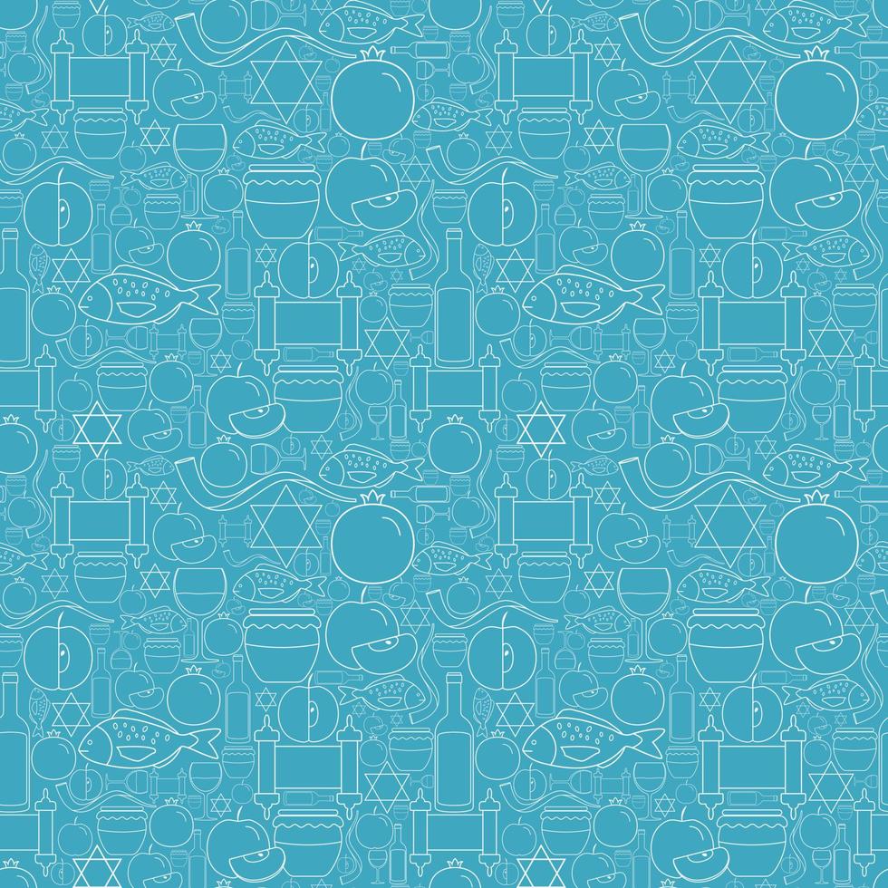 Rosh Hashanah holiday flat design white thin line icons seamless pattern vector