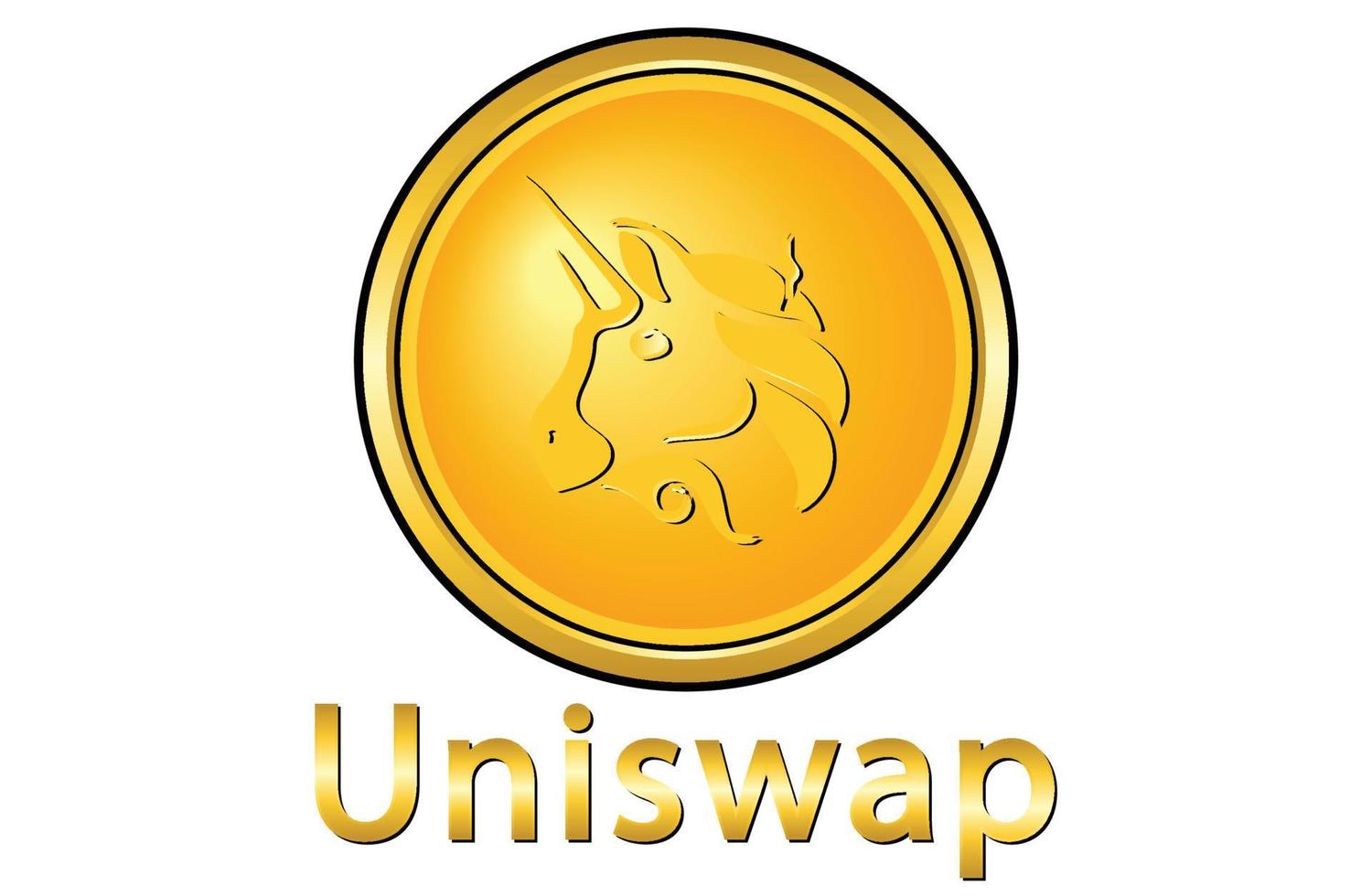 Uniswap crypto currency logo with text on gold colour vector