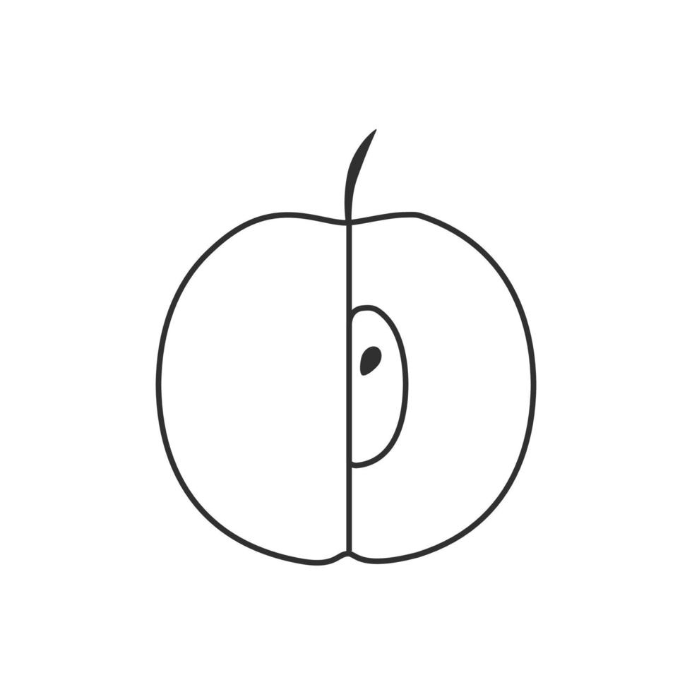 Icono de media manzana en diseño de contorno plano negro vector