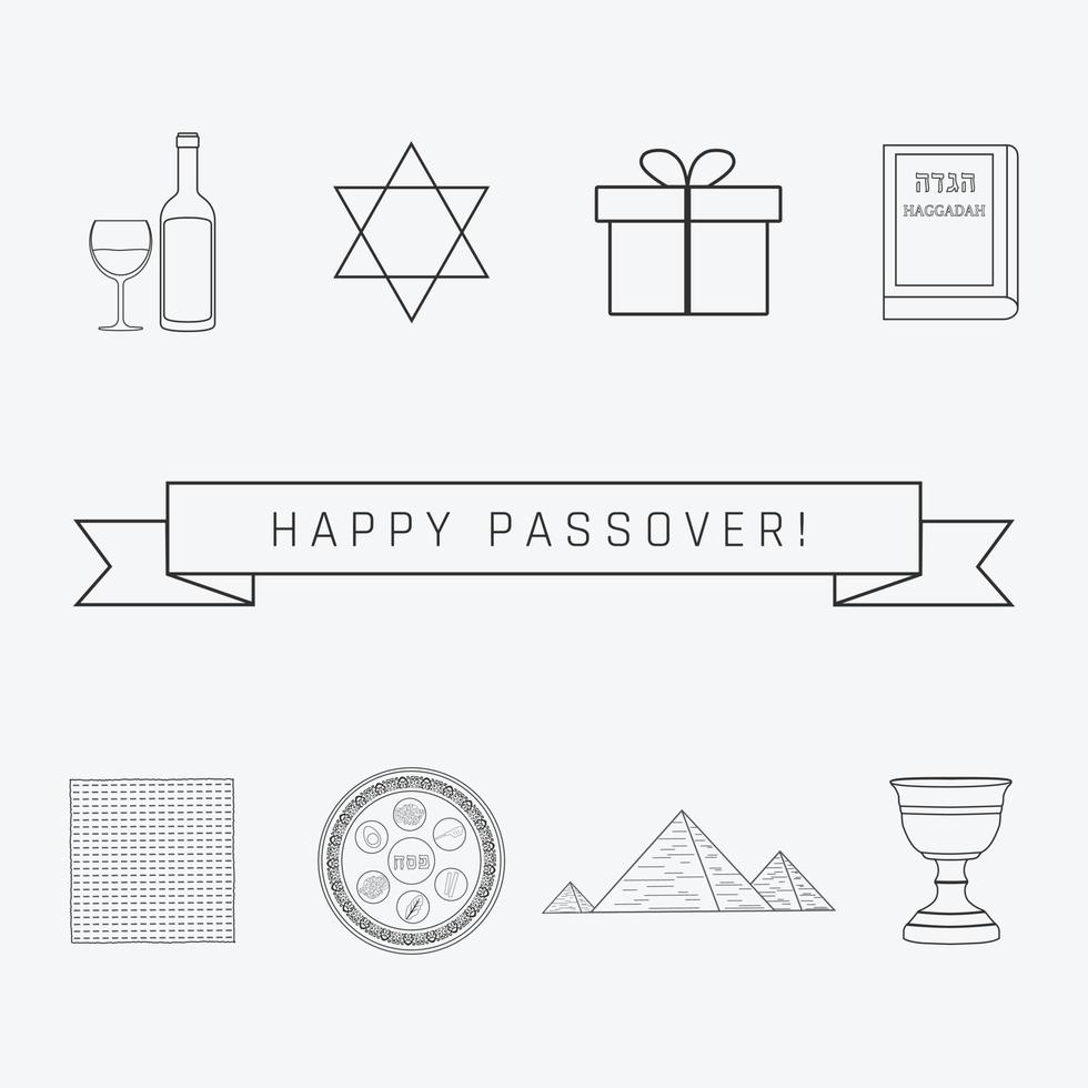Passover holiday flat design black thin line icons set with text in english vector