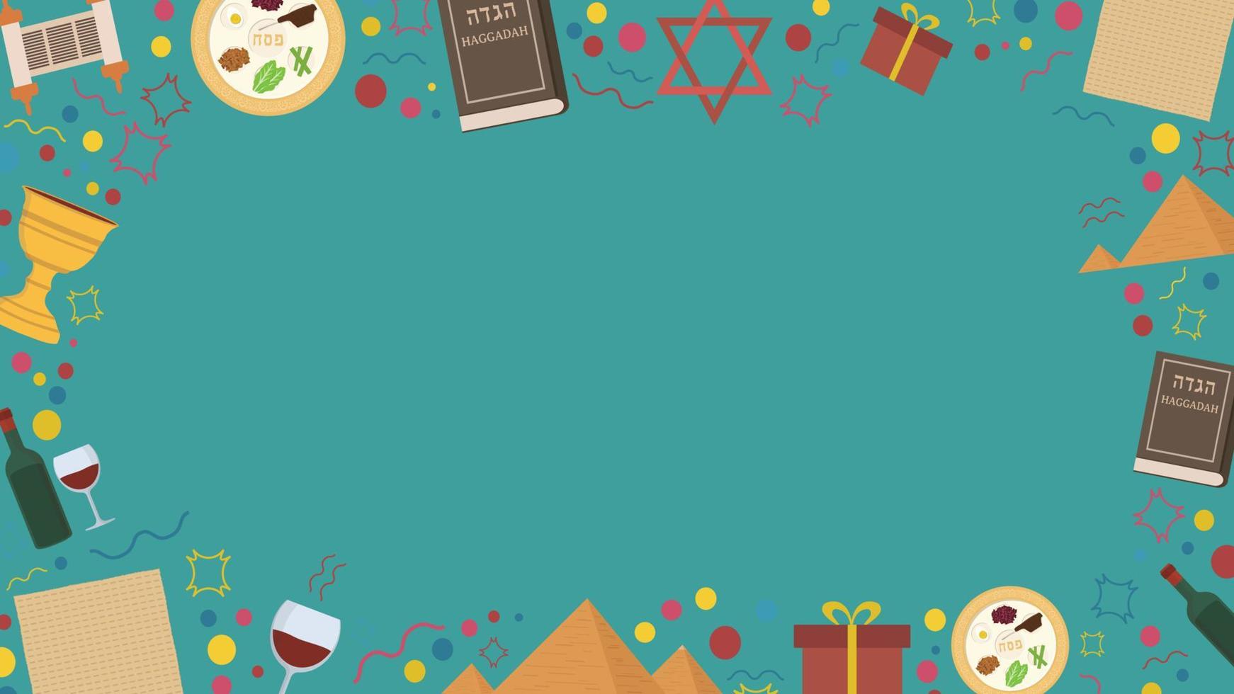 Frame with Passover holiday flat design icons vector