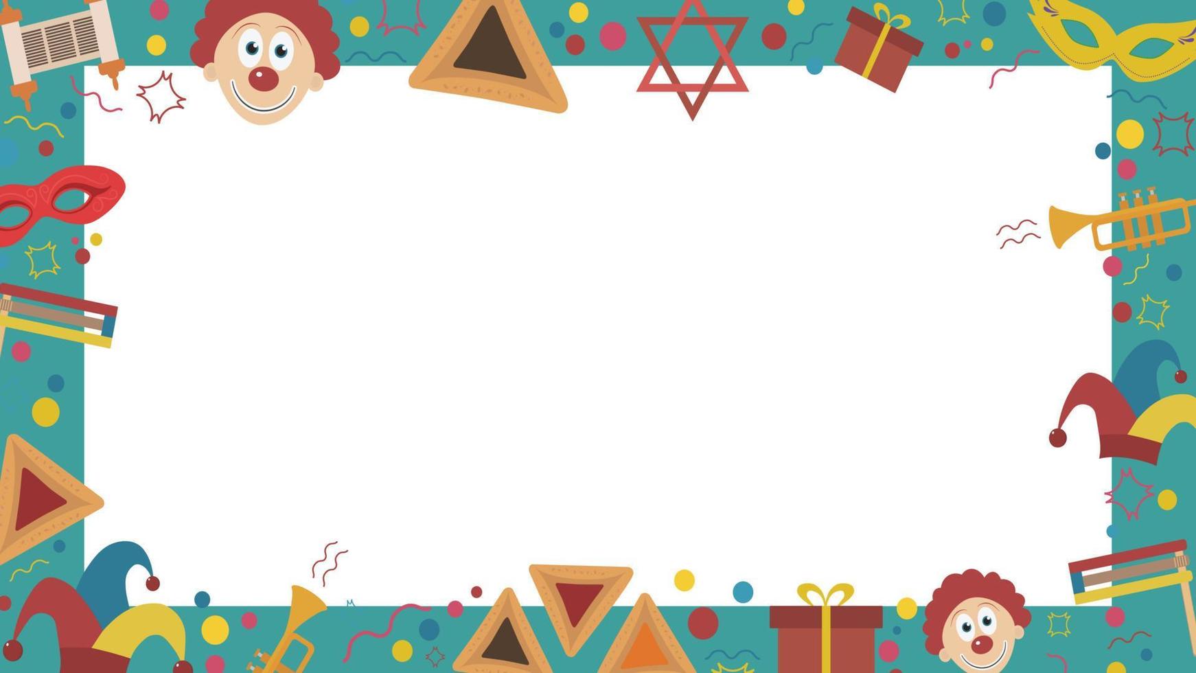 Frame with purim holiday flat design icons vector