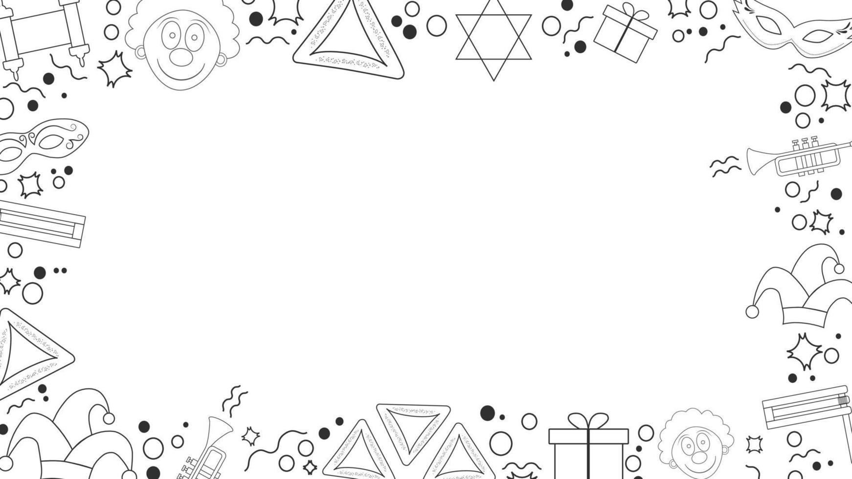 Frame with purim holiday flat design black thin line icons vector