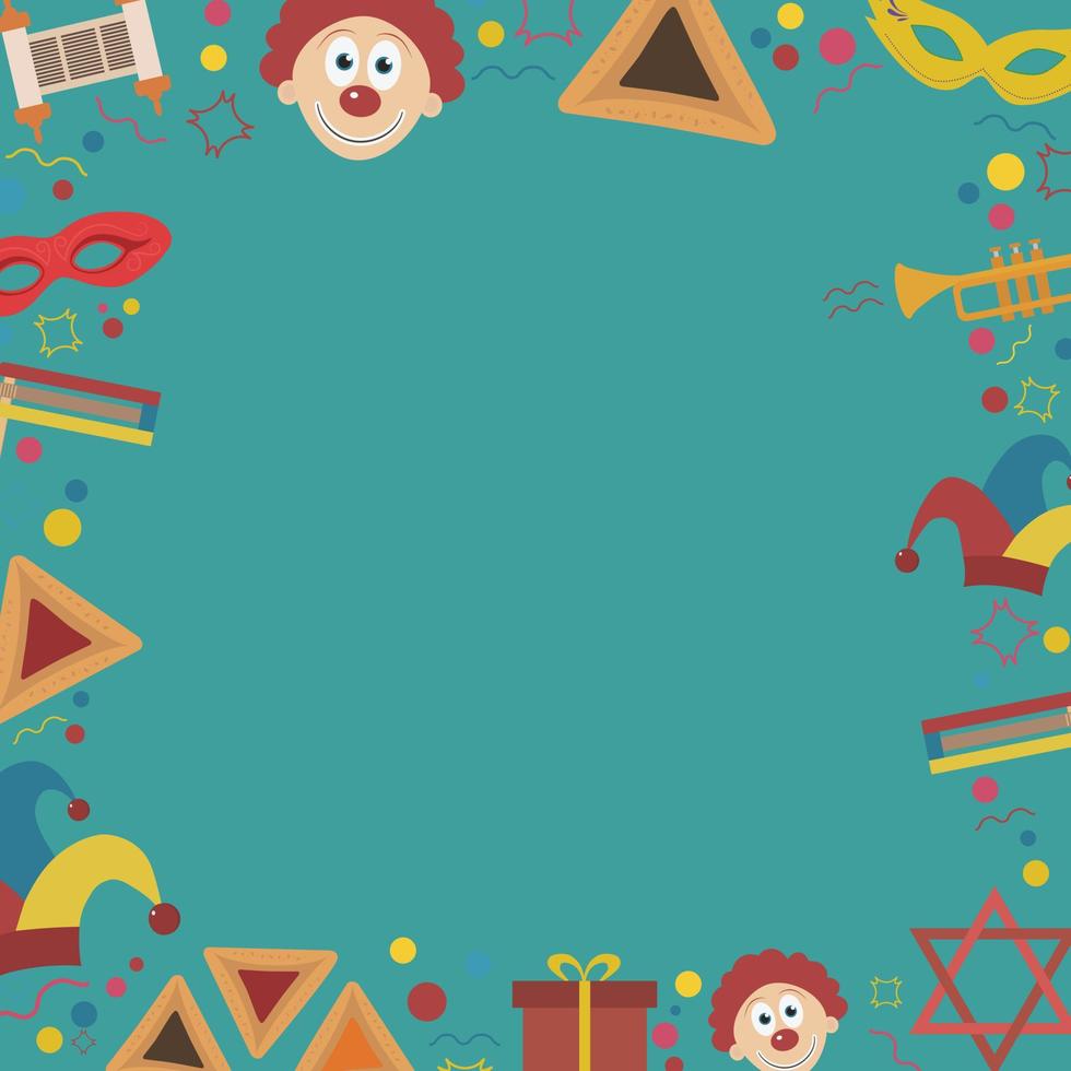 Frame with purim holiday flat design icons vector