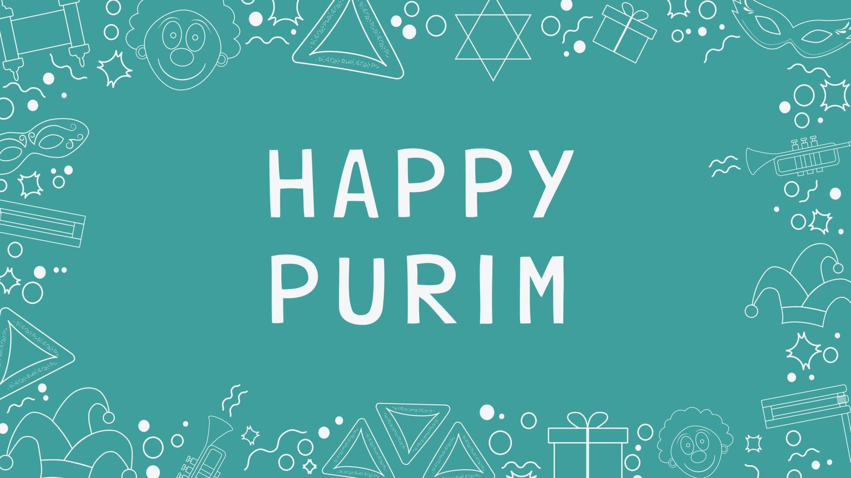 Frame with purim holiday flat design white thin line icons with text in english vector