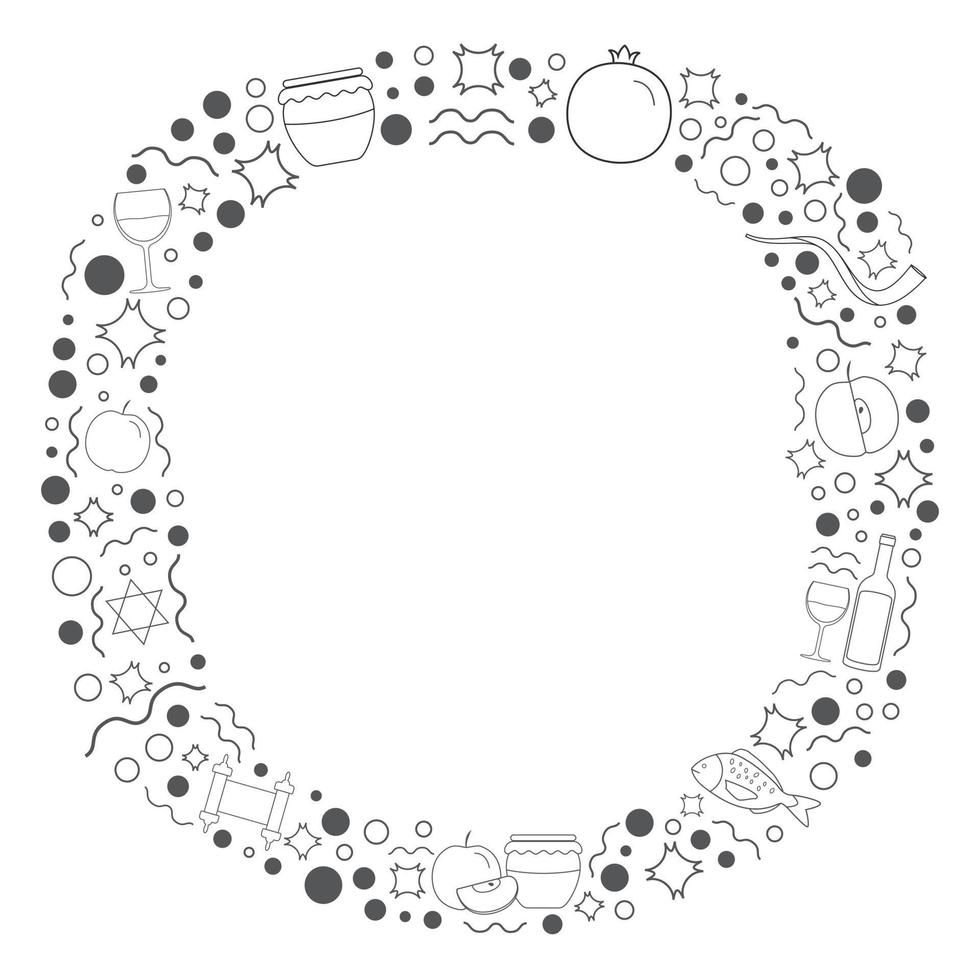 Frame with Rosh Hashanah holiday flat design black thin line icons vector