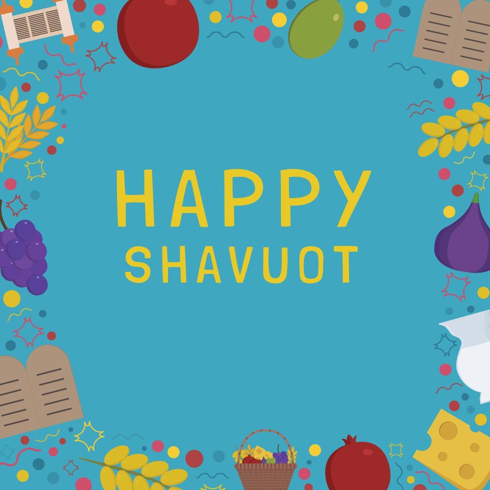 Frame with Shavuot holiday flat design icons with text in english vector