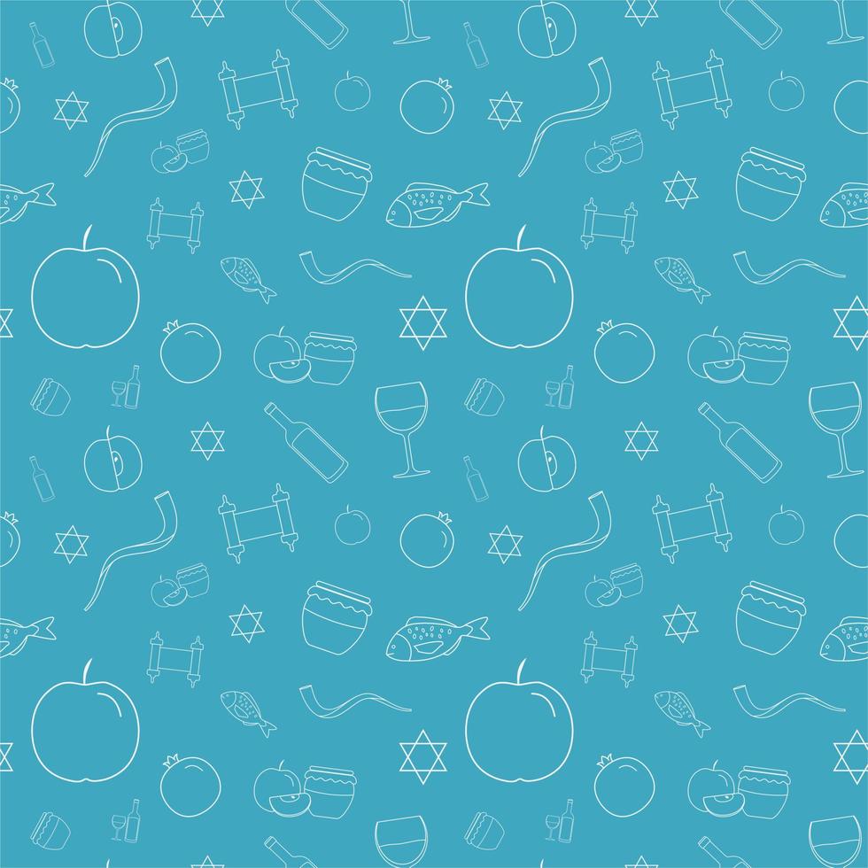 Rosh Hashanah holiday flat design white thin line icons seamless pattern vector