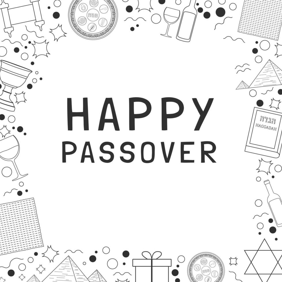Frame with Passover holiday flat design black thin line icons with text in english vector
