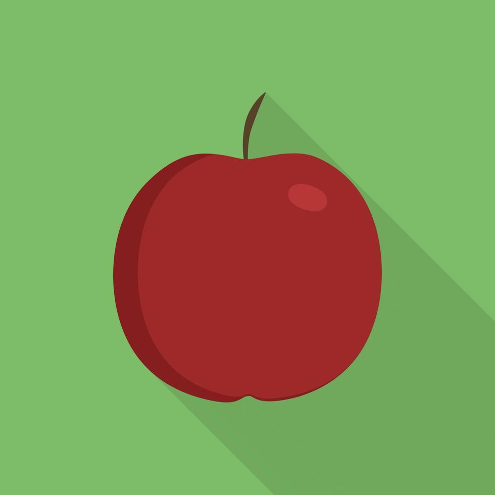 Red apple icon in flat long shadow design with green background vector