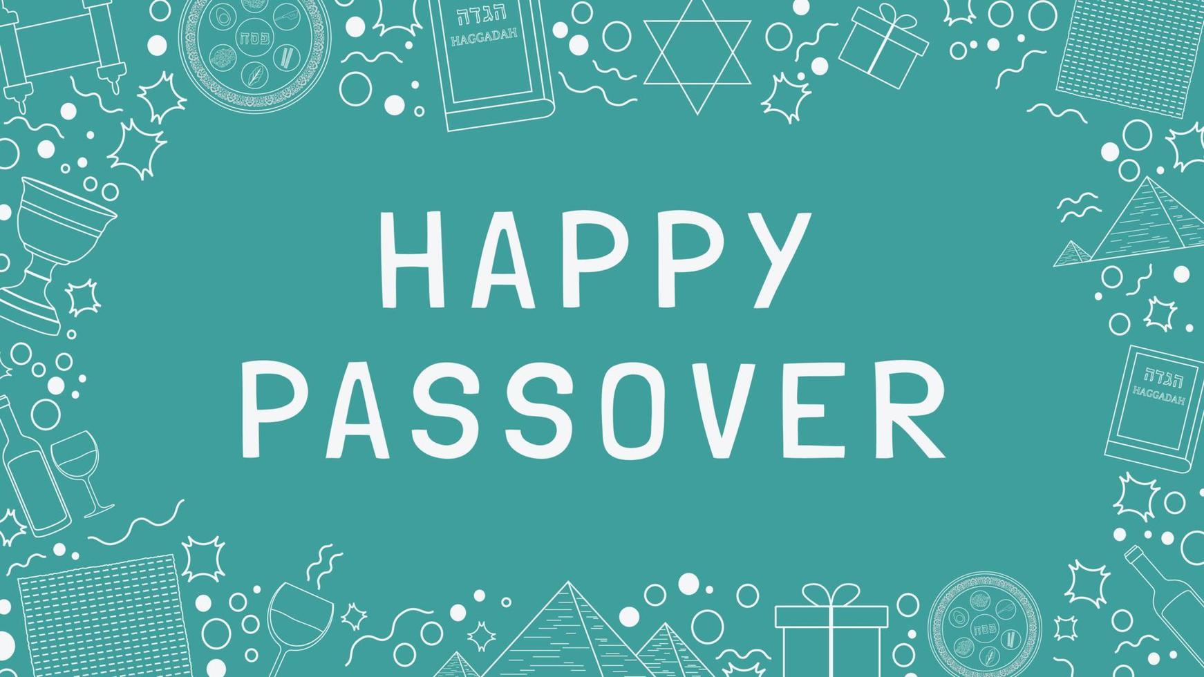 Frame with Passover holiday flat design white thin line icons with text in english vector