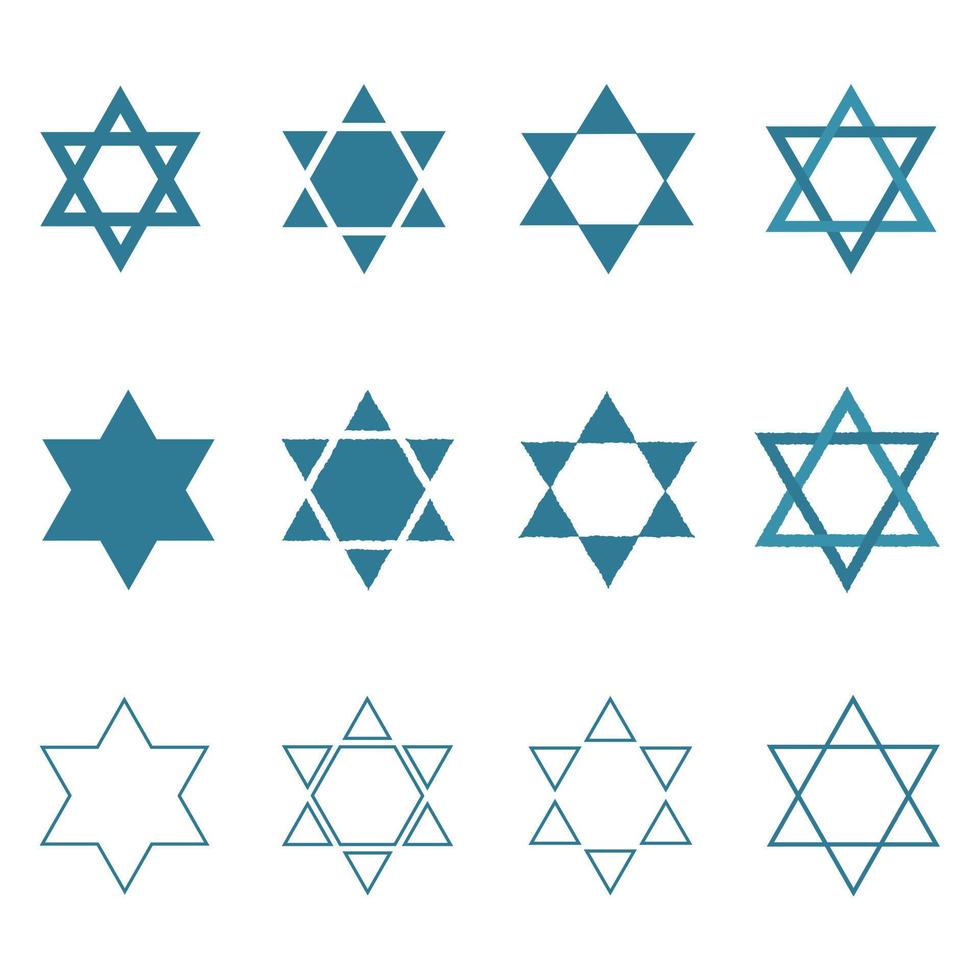 Star of david shape icon set in flat and outline design vector