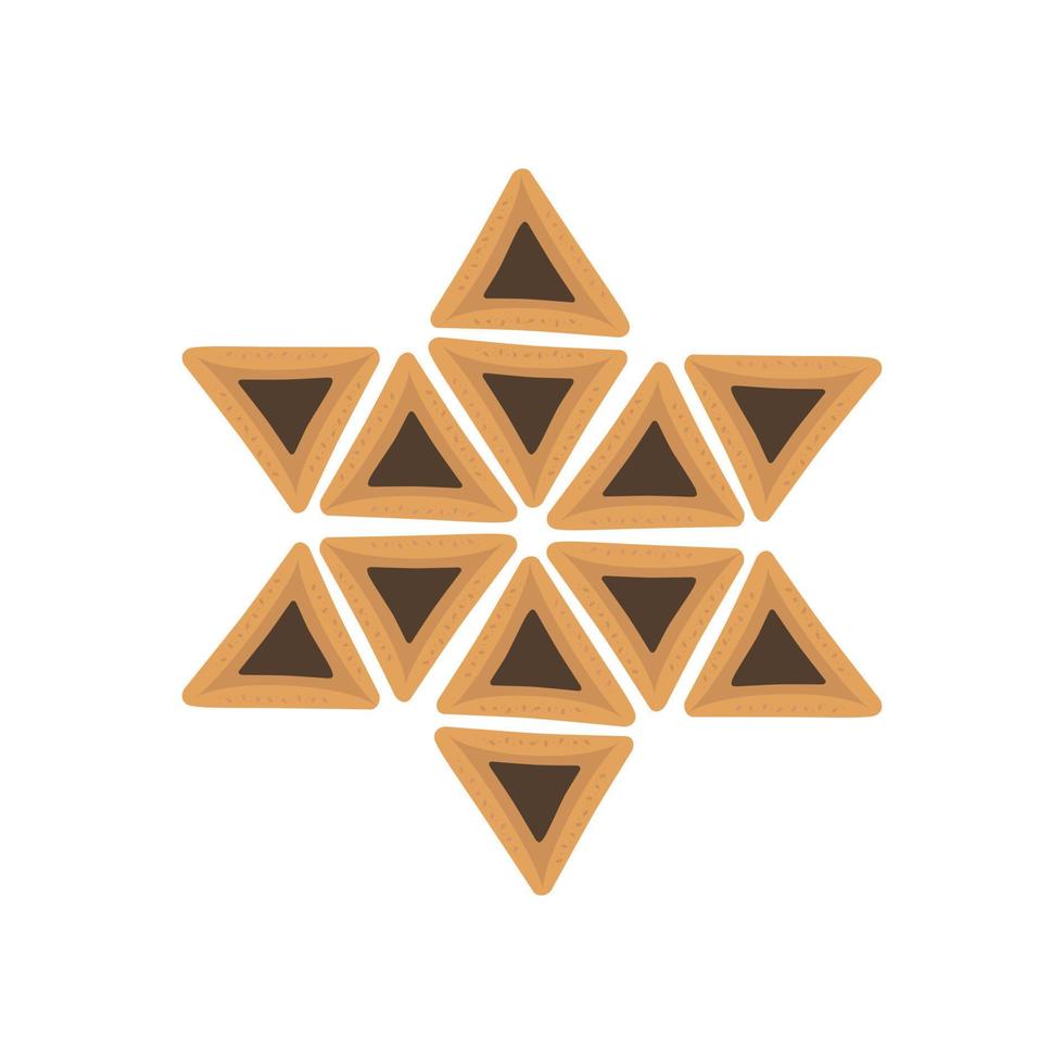 Purim holiday flat design icons of hamantashs in star of david shape vector