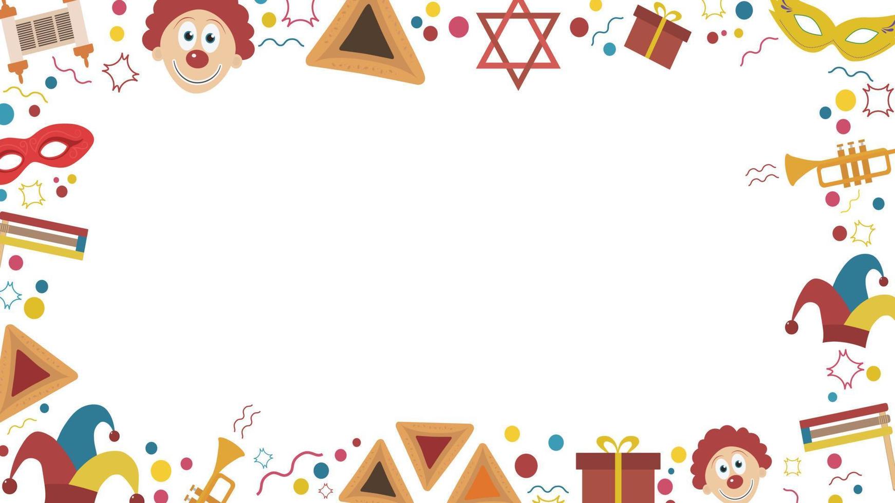 Frame with purim holiday flat design icons vector