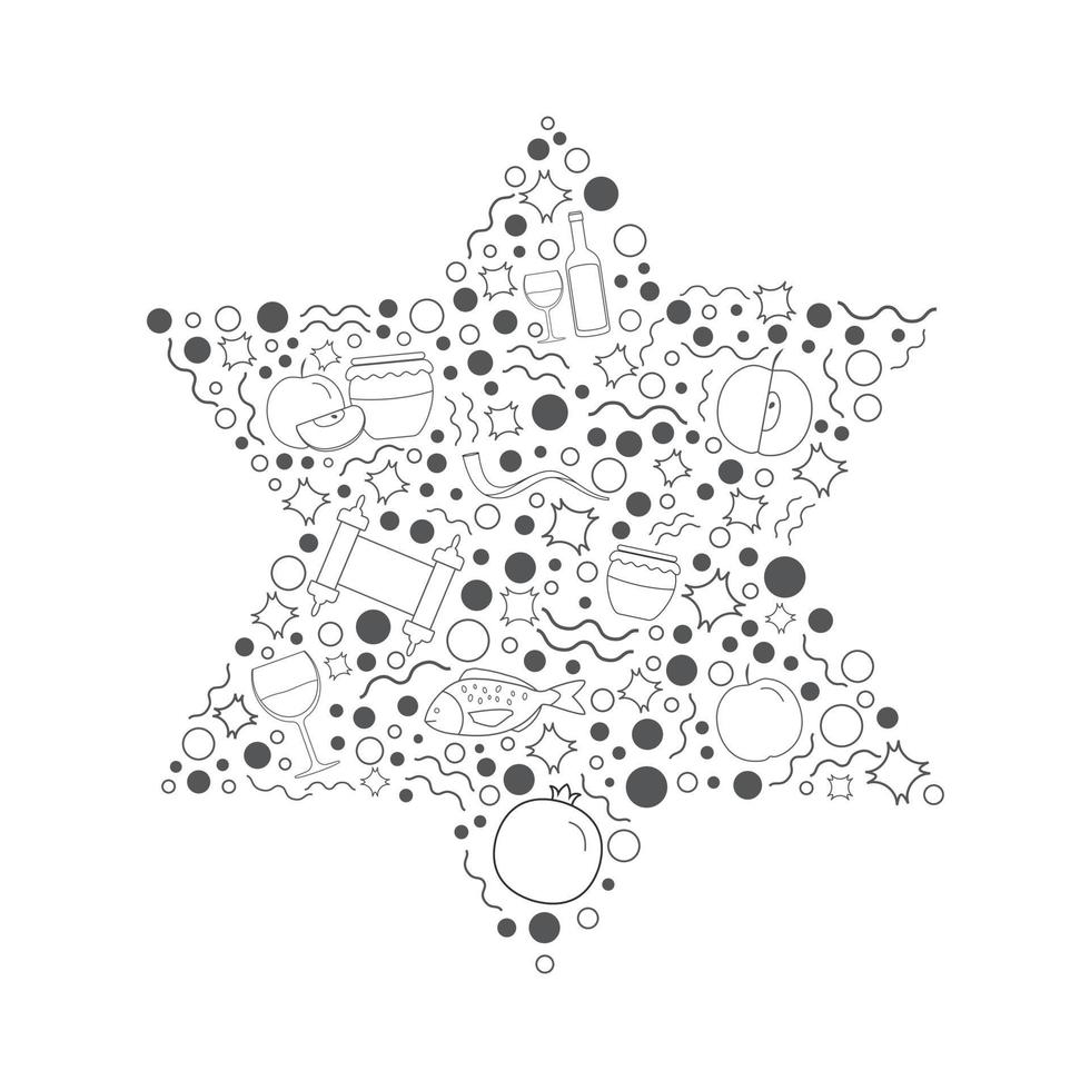 iconos de línea fina negra de diseño plano de vacaciones de rosh hashaná en forma de estrella de david vector