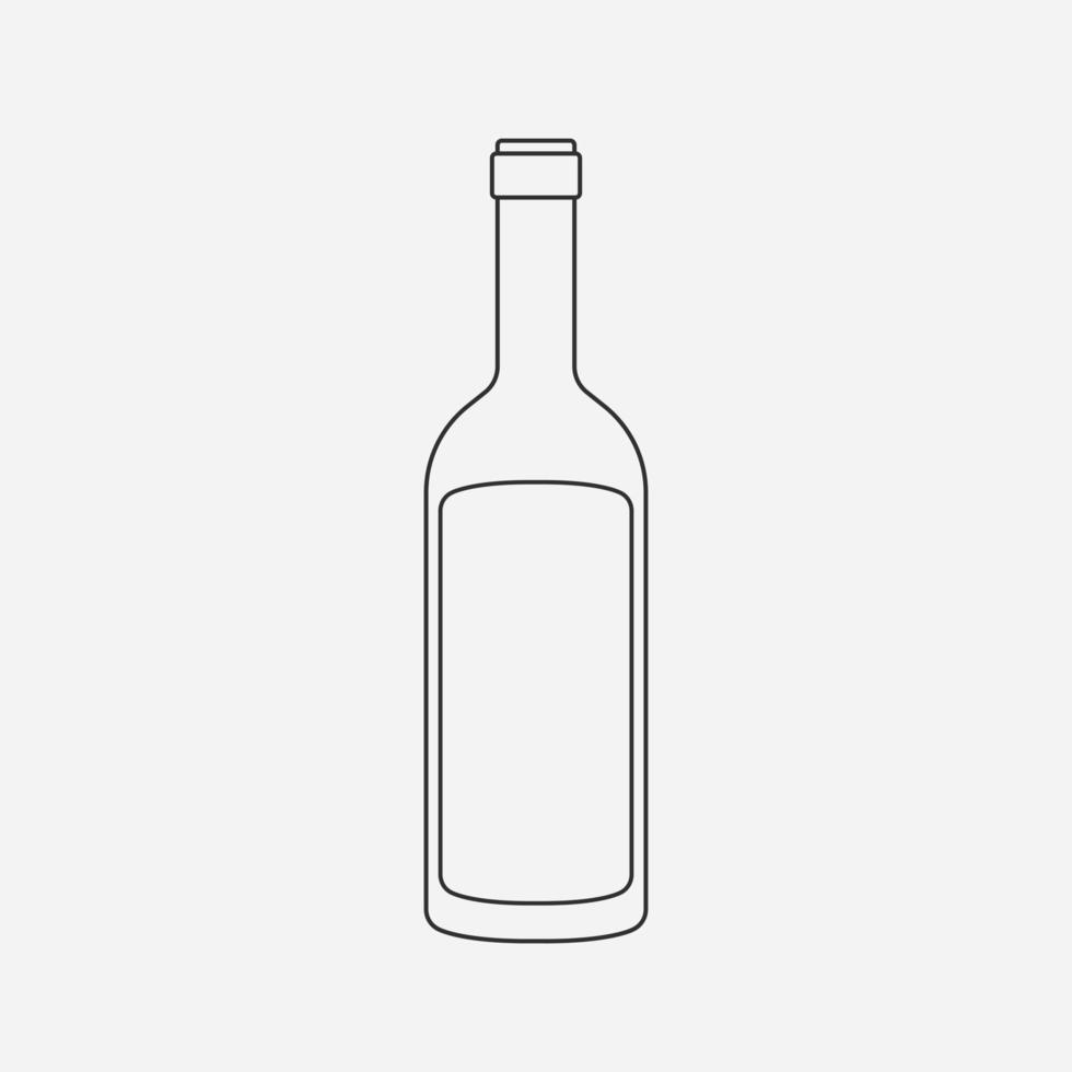 botella de vino, plano, negro, contorno, diseño, icono vector