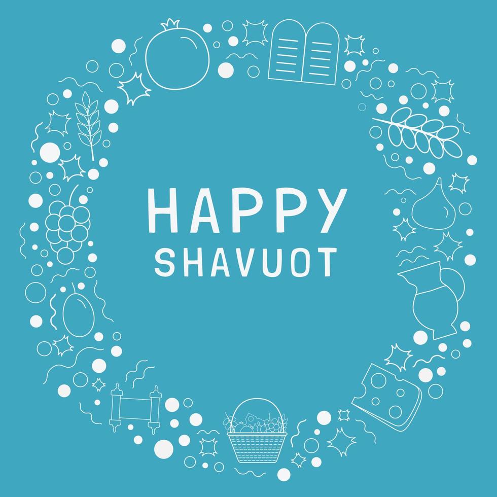 Frame with Shavuot holiday flat design white thin line icons with text in english vector