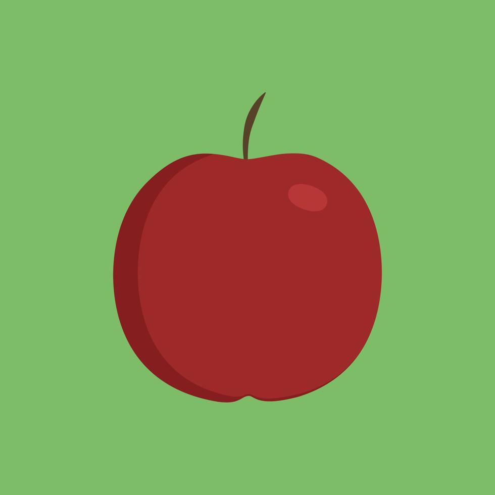 Red apple icon in flat design with green background vector