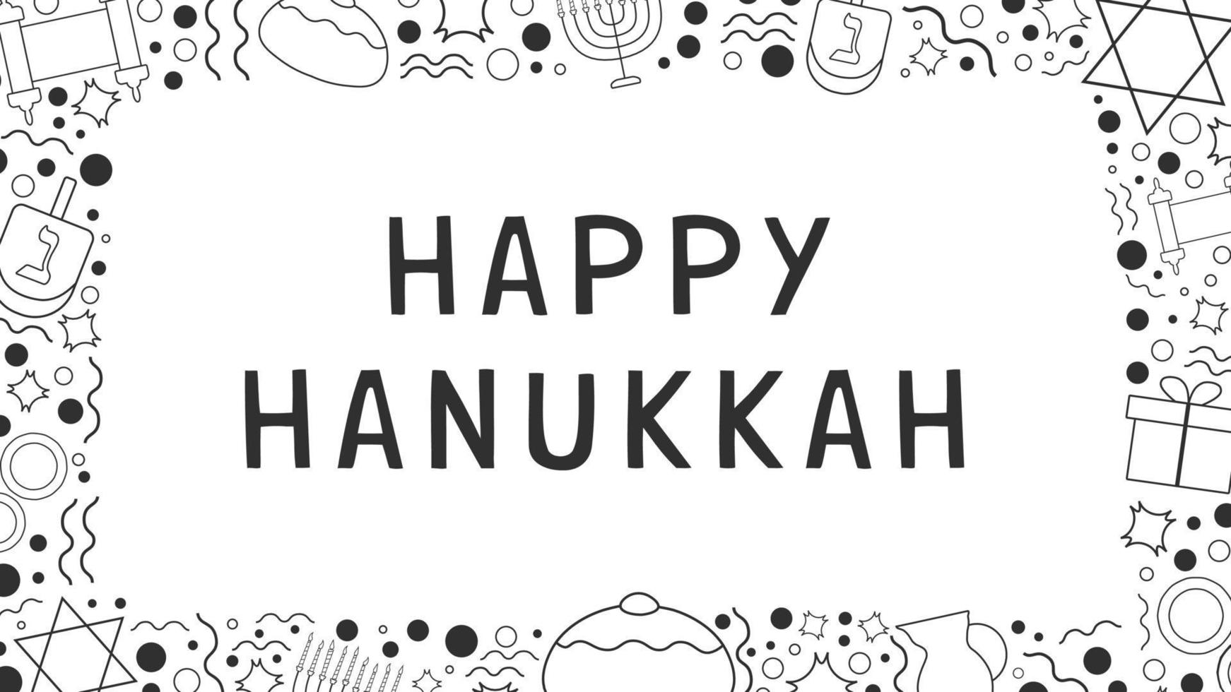 marco con diseño plano de vacaciones de hanukkah iconos de líneas finas negras con texto en inglés vector