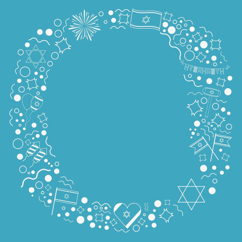 Frame with Israel Independence Day holiday flat design white thin line icons vector