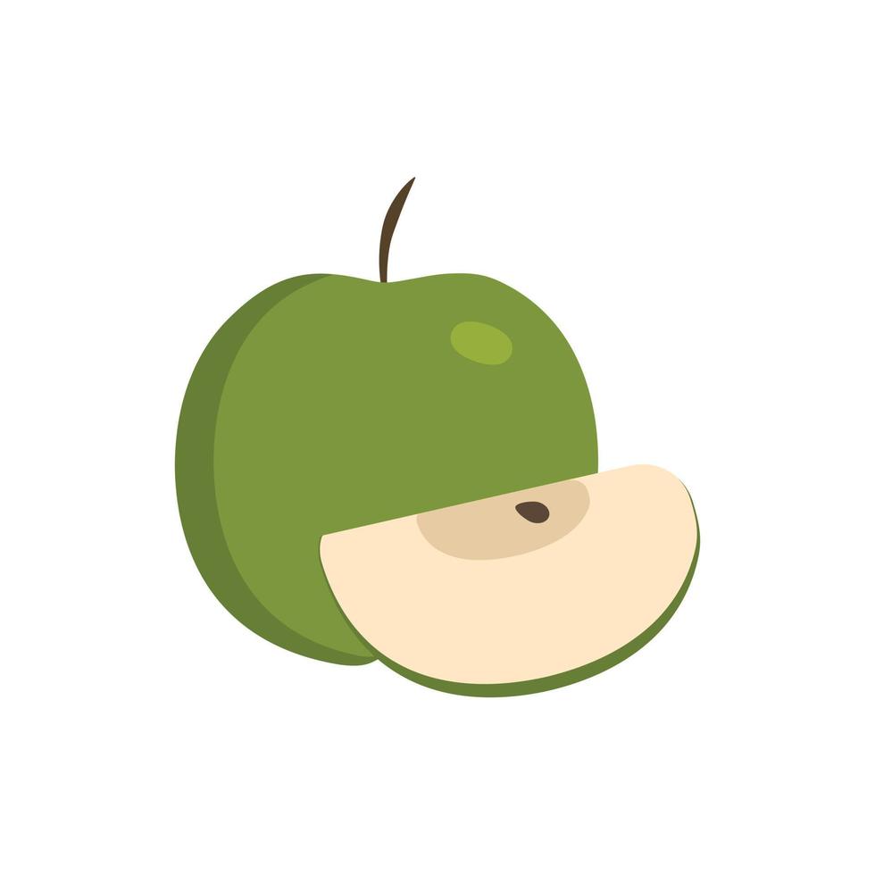Whole and slice green apples icon in flat design vector