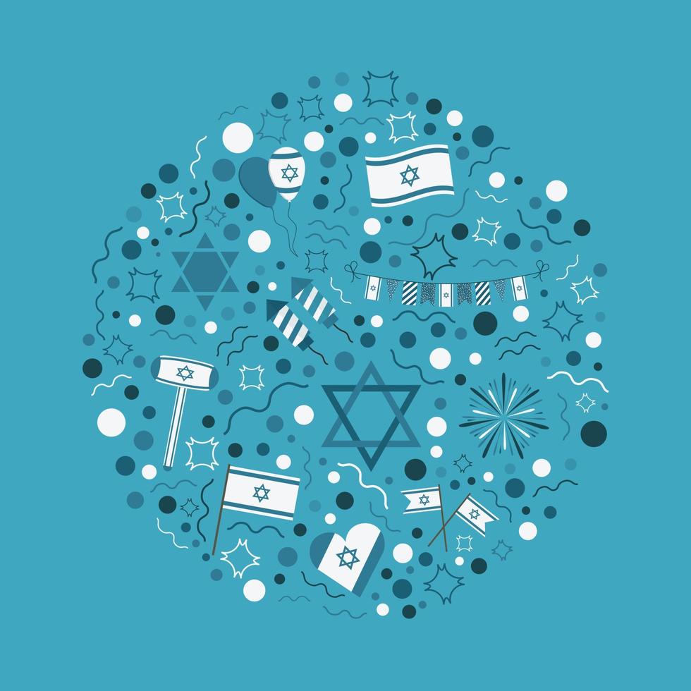 Israel Independence Day holiday flat design icons set in round shape vector