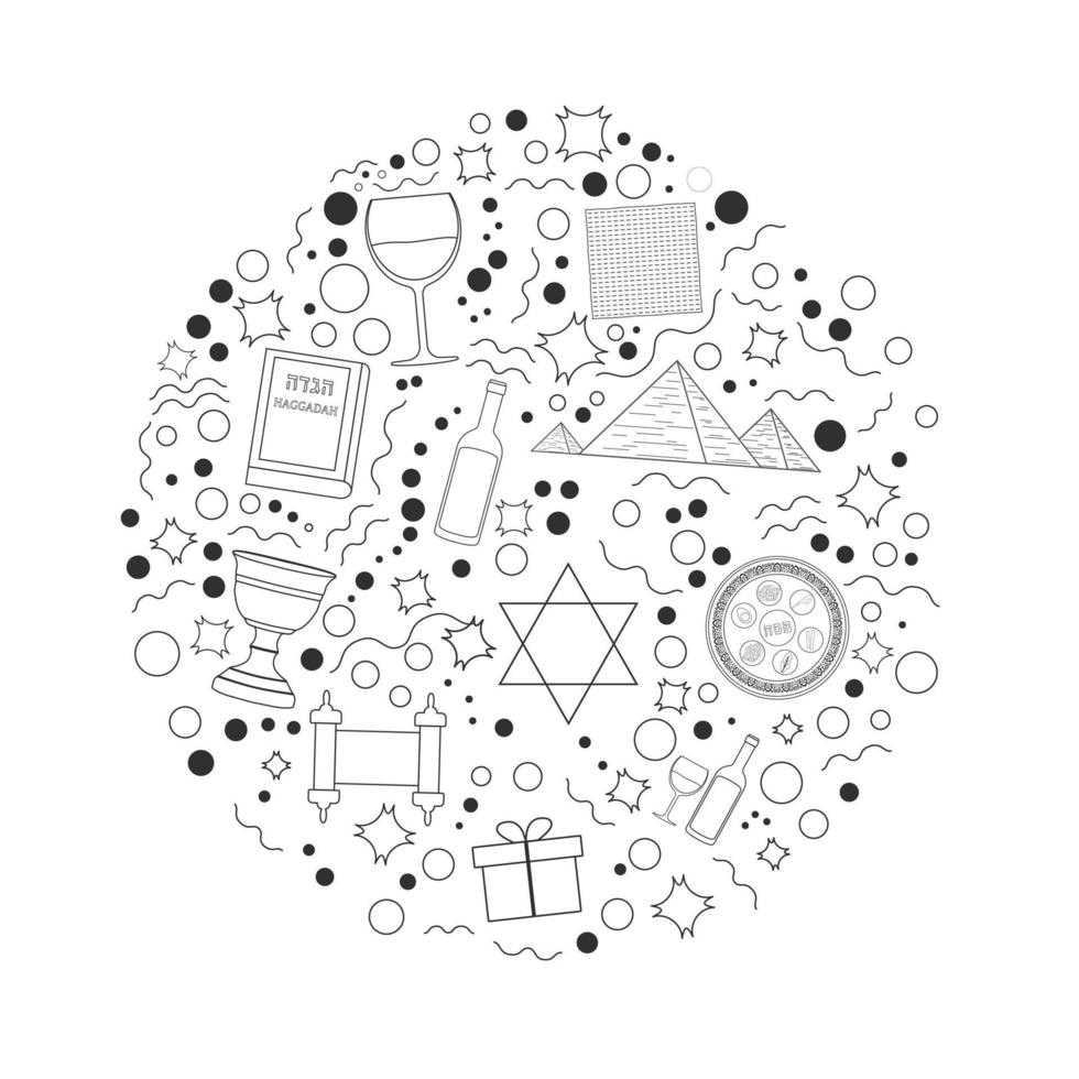 Passover holiday flat design black thin line icons set in round shape vector