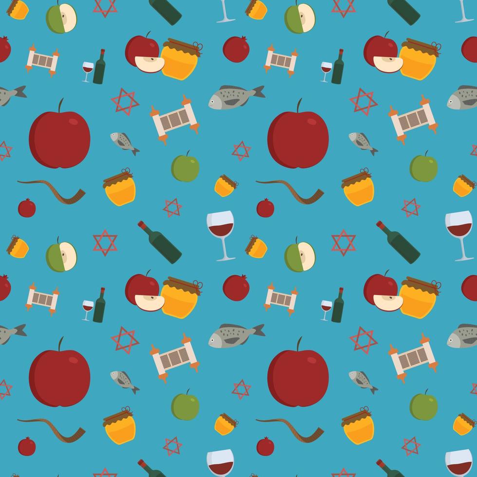 Rosh Hashanah holiday flat design icons seamless pattern vector
