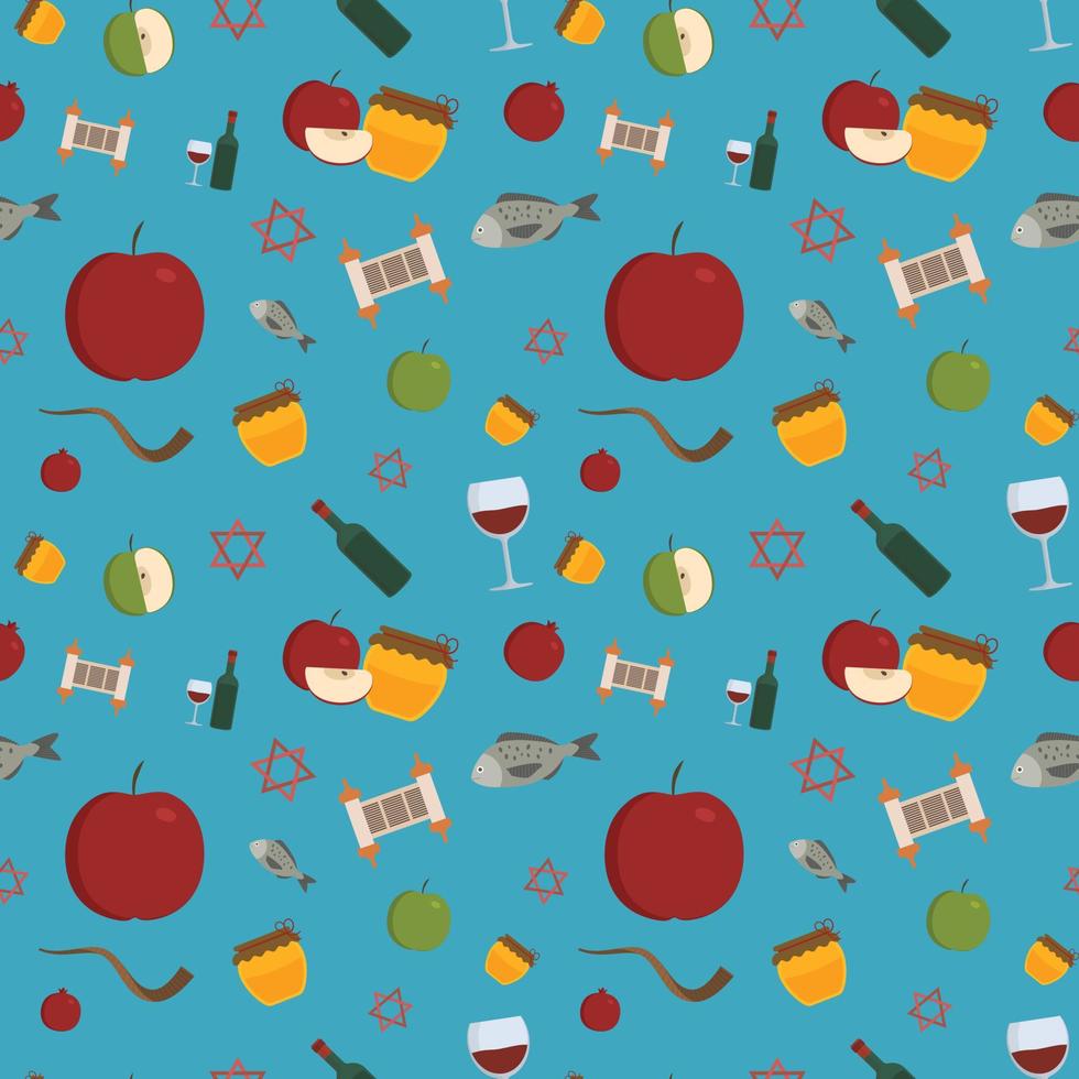 Rosh Hashanah holiday flat design icons seamless pattern vector