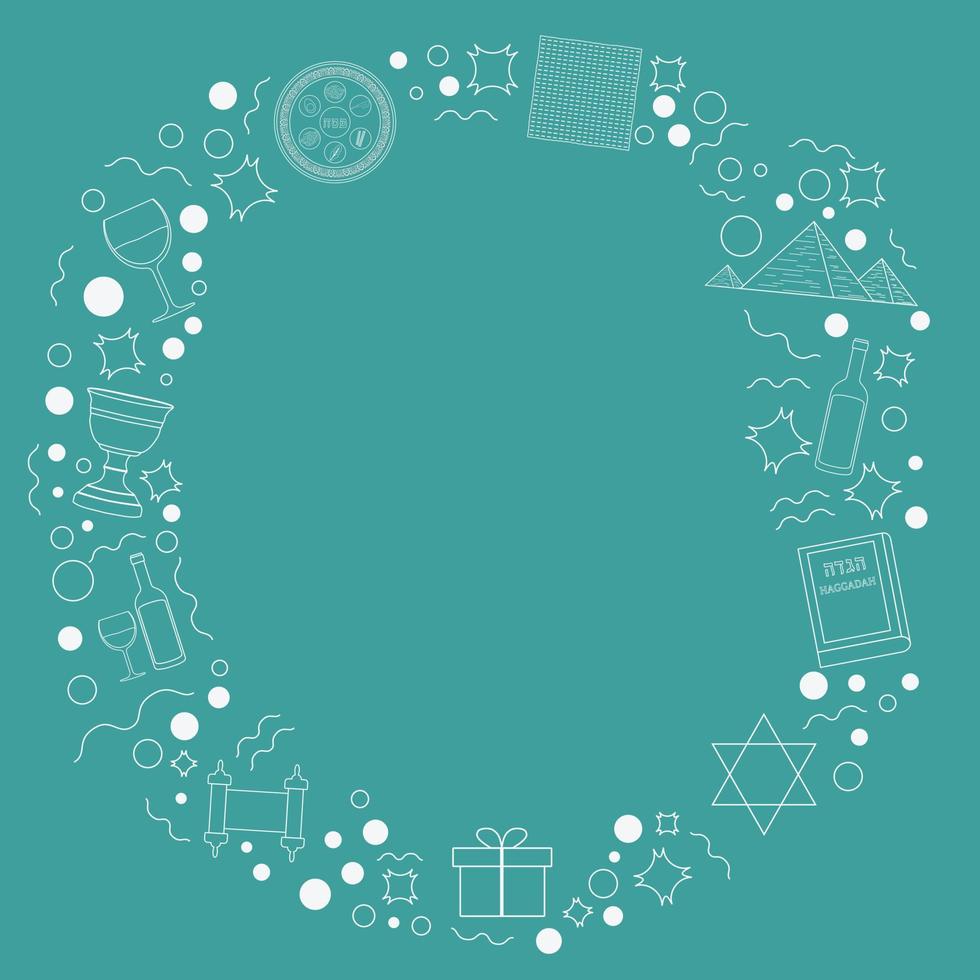 Frame with Passover holiday flat design white thin line icons vector