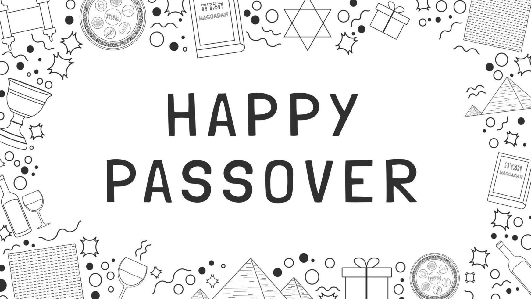 Frame with Passover holiday flat design black thin line icons with text in english vector