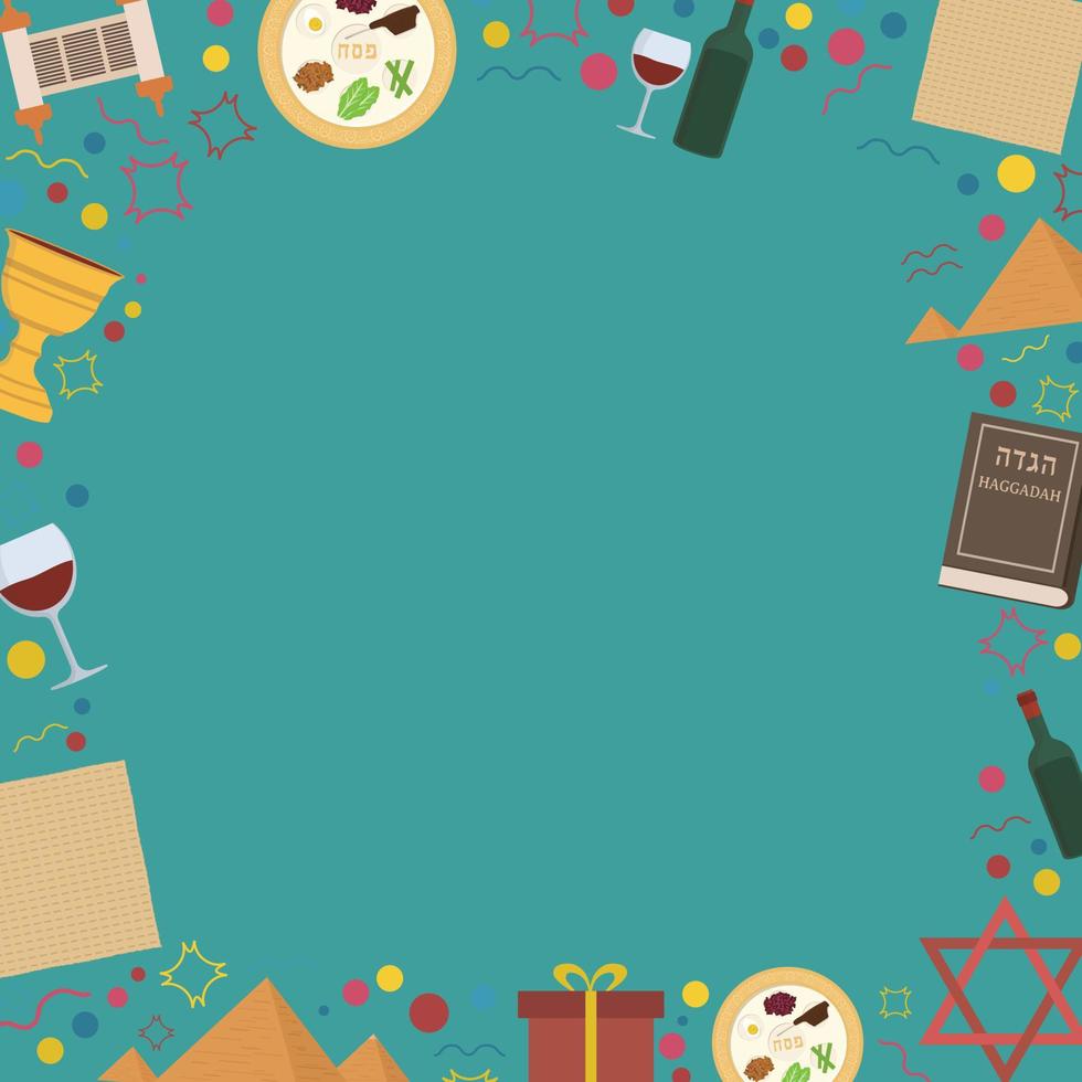 Frame with Passover holiday flat design icons vector