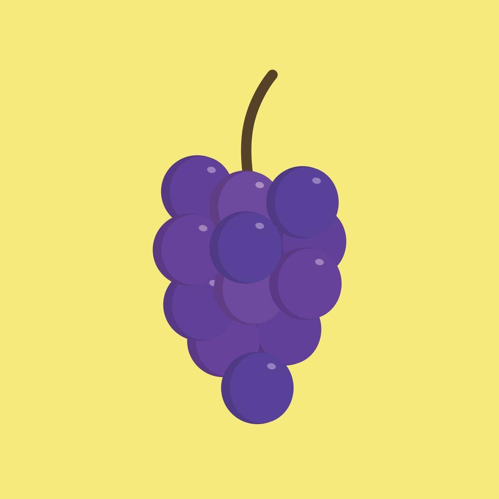 Bunches of purple grapes icon in flat design with yellow background vector