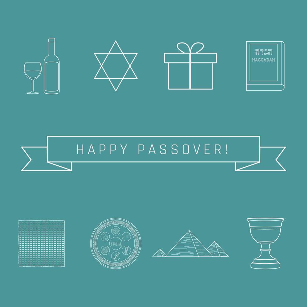 Passover holiday flat design white thin line icons set with text in english vector