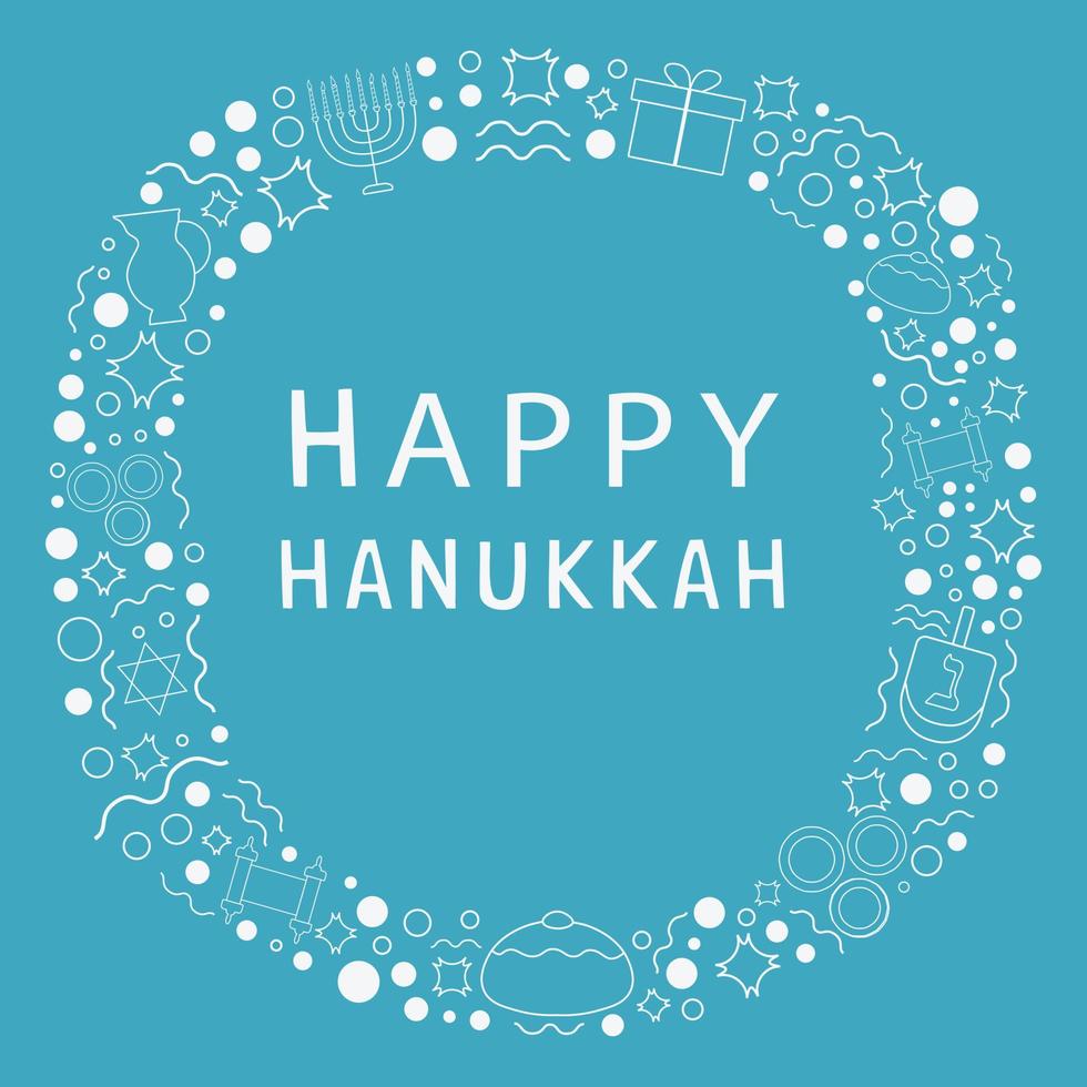 Frame with Hanukkah holiday flat design white thin line icons with text in english vector